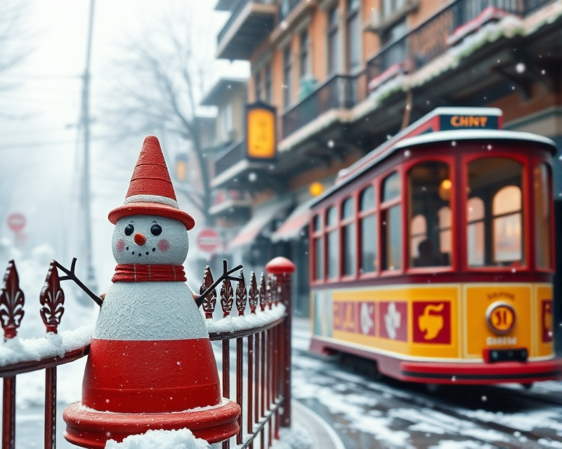 cone, fence, snowman, cable car